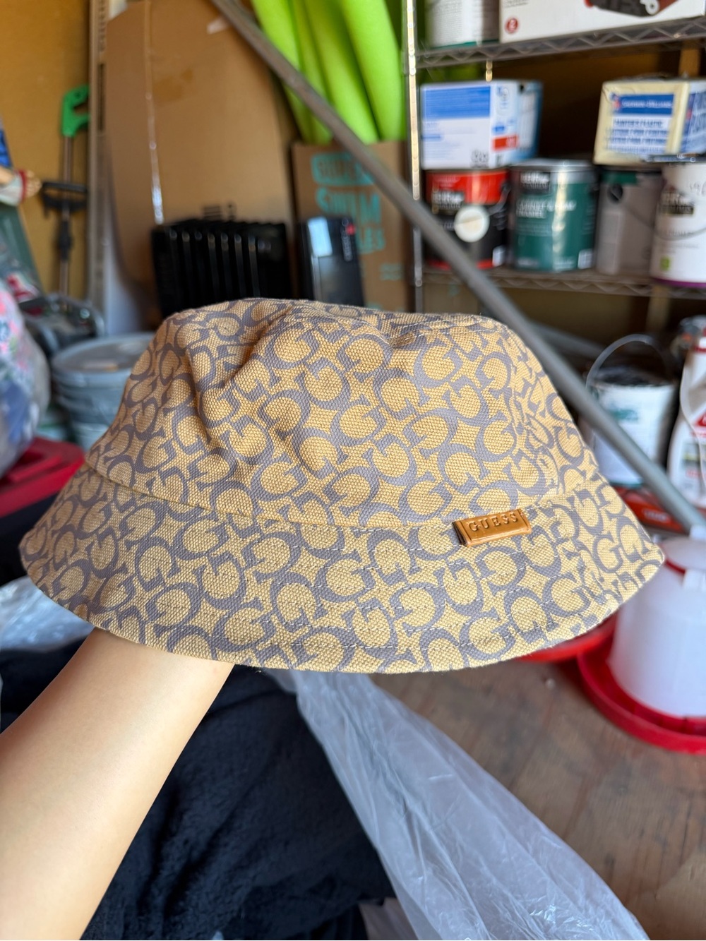 Guess Beige Taupe Monogram Bucket Hat